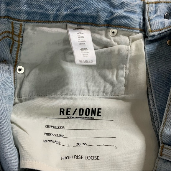 RE/DONE 90s High Rise Loose Bleach Destroyed Jeans Straight Leg Button Fly - Picture 8 of 14